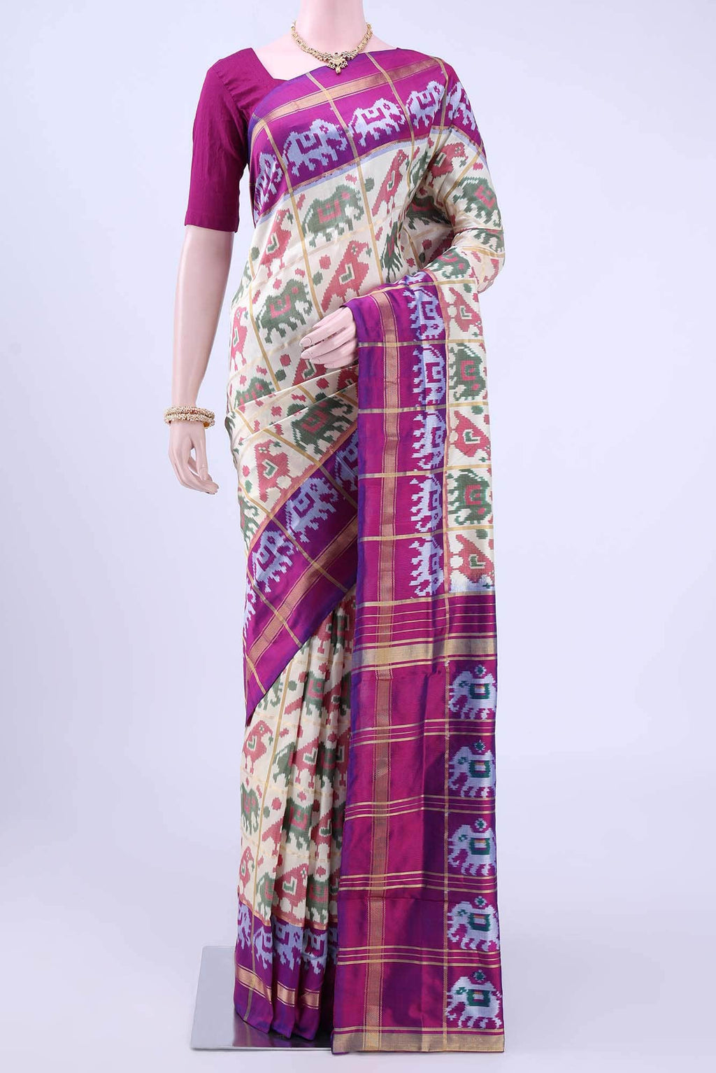 Off White Pochampally Silk Saree
