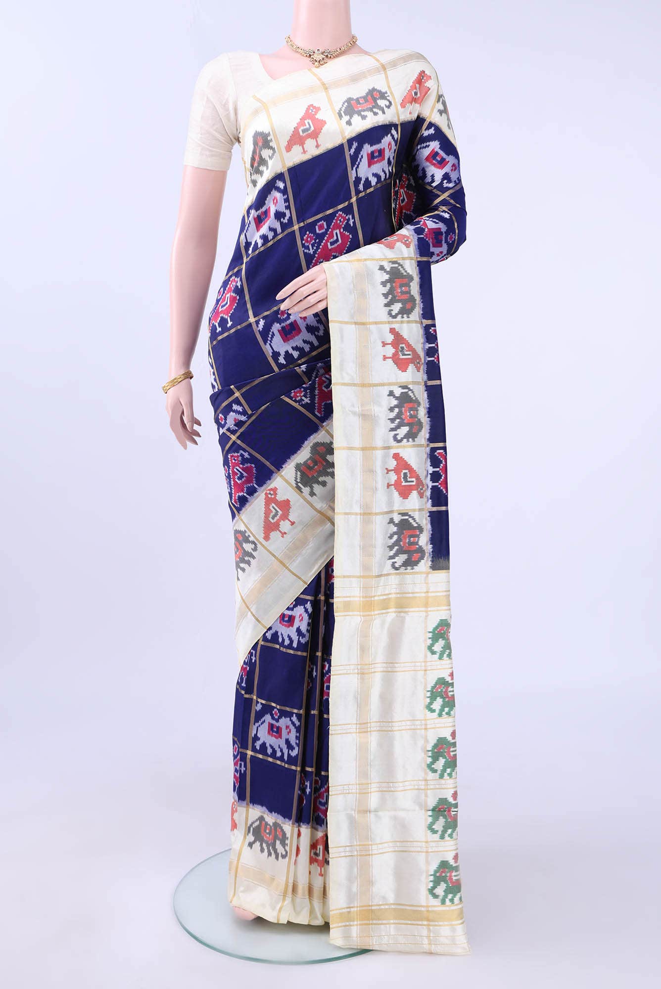Navy Blue Pochampally Silk Saree