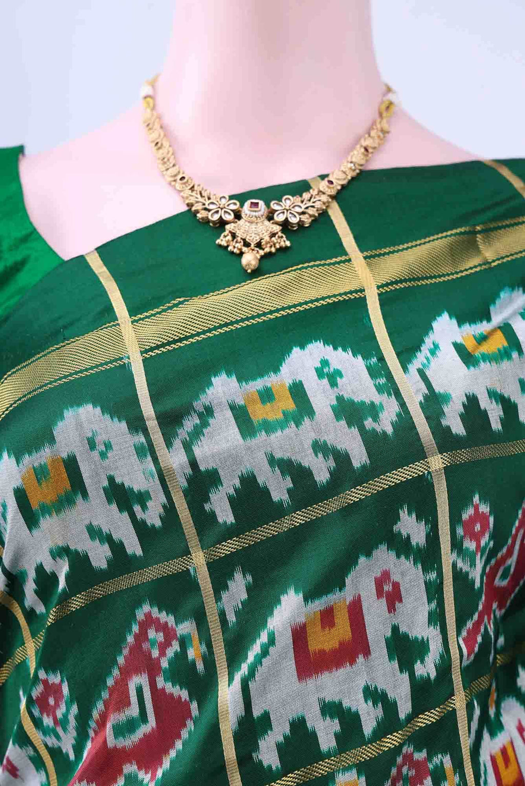 Bottle Green Pochampally Silk Saree