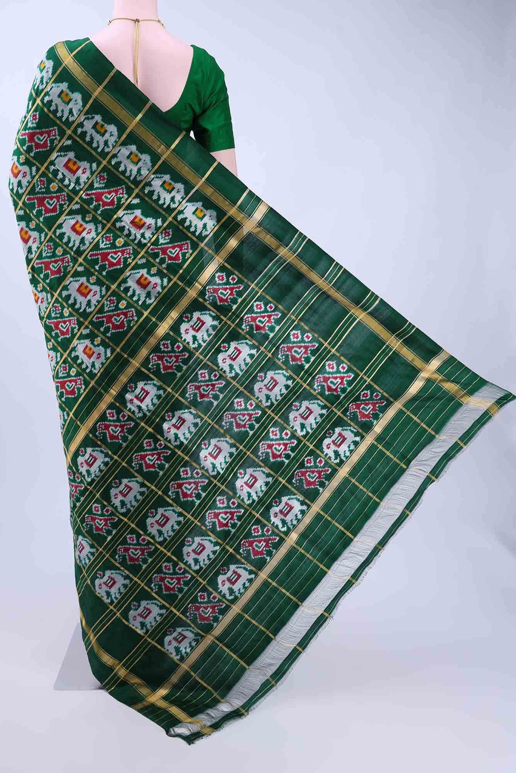 Bottle Green Pochampally Silk Saree