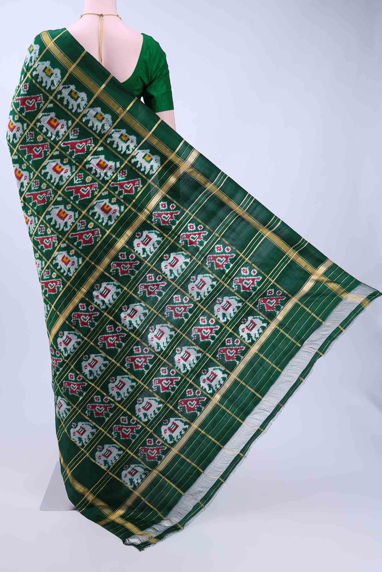 Bottle Green Pochampally Silk Saree