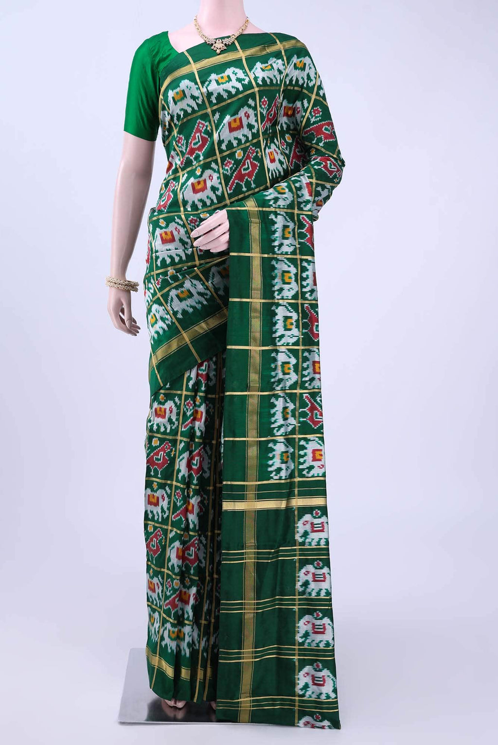 Bottle Green Pochampally Silk Saree