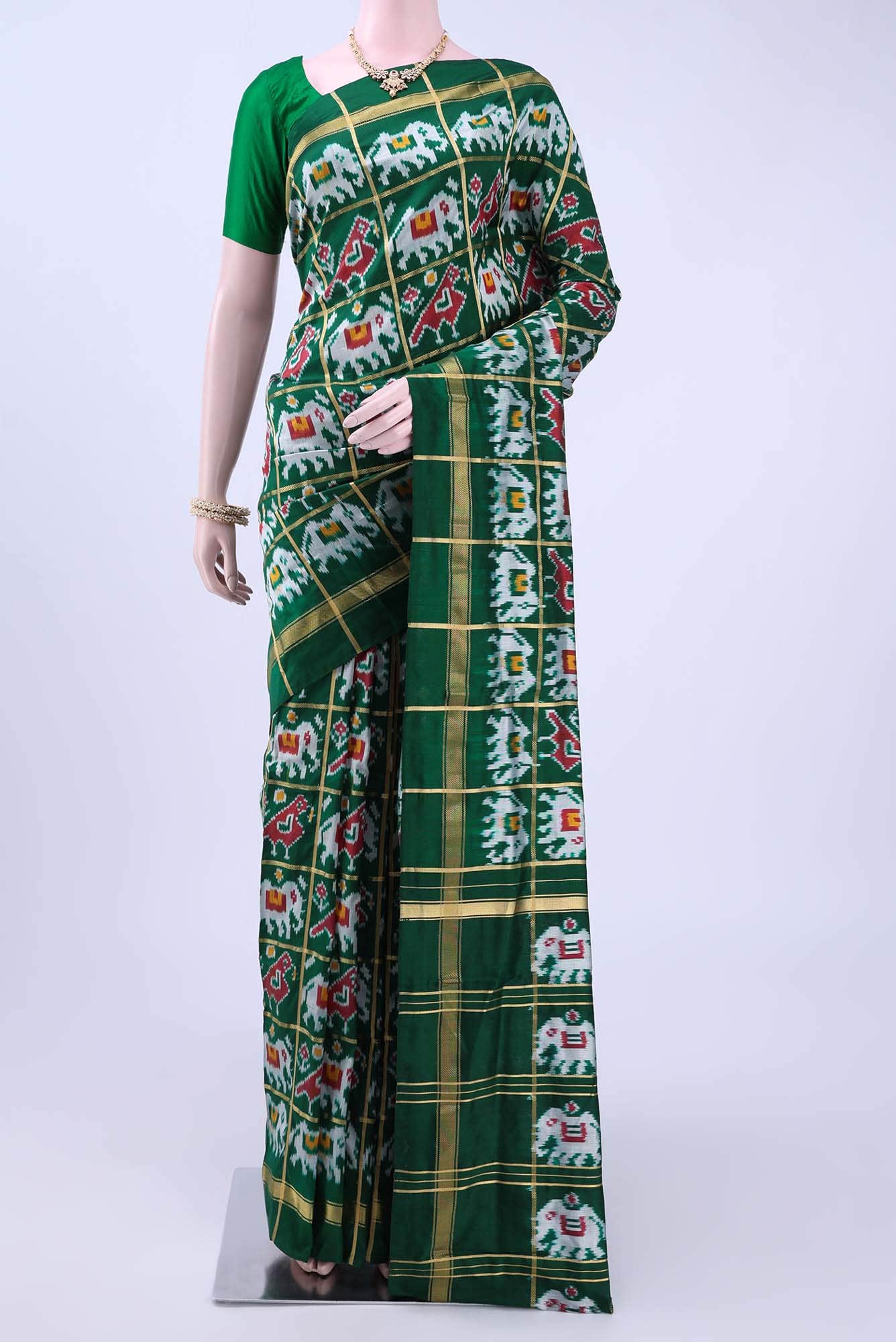 Bottle Green Pochampally Silk Saree