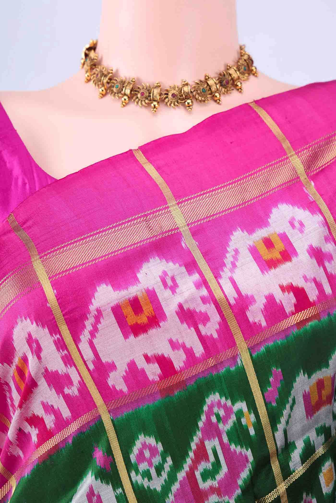Bottle Green Pochampally Silk Saree
