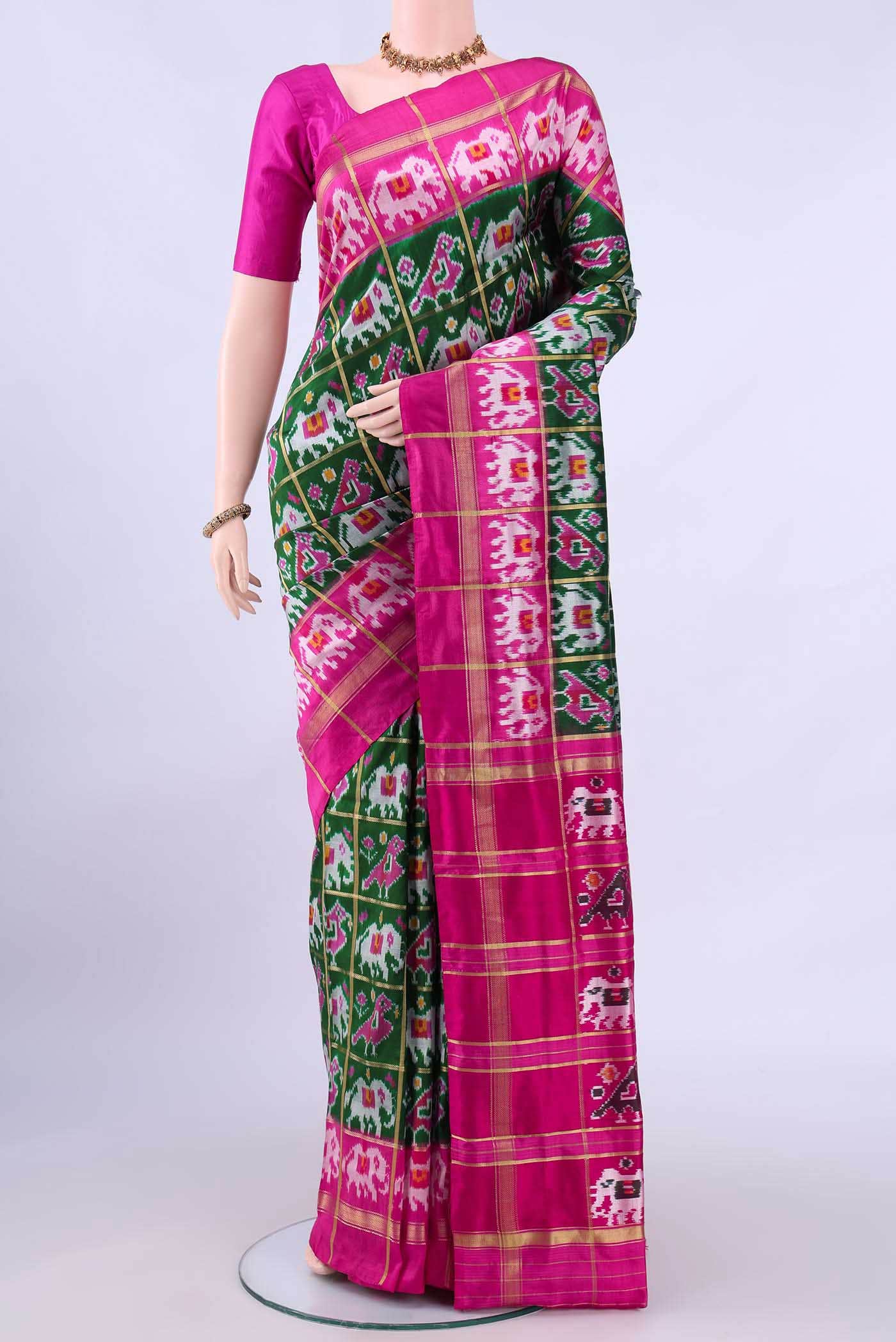 Bottle Green Pochampally Silk Saree