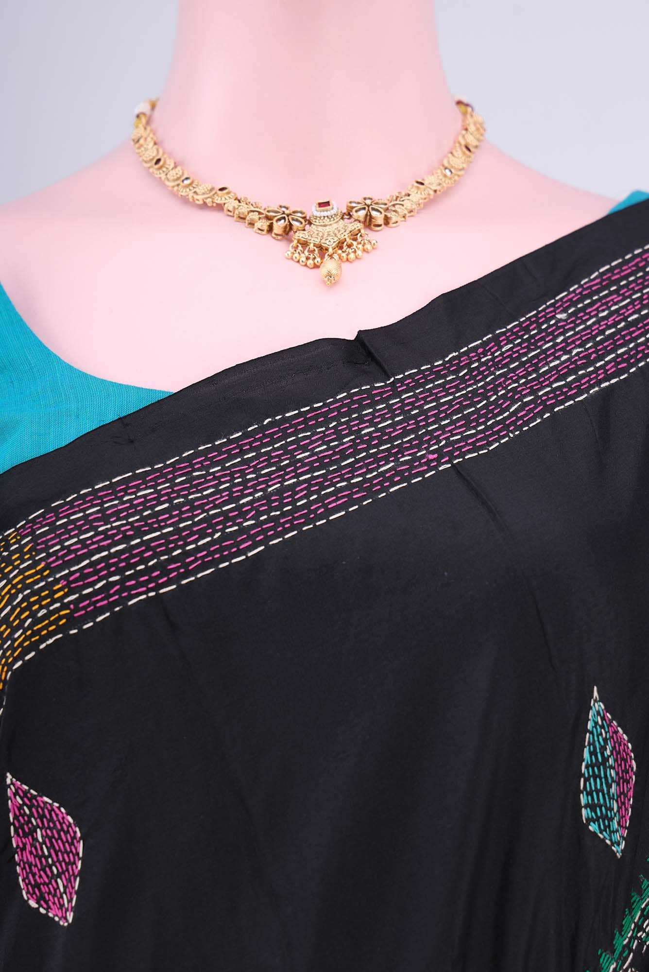 Black Kantha Silk Saree