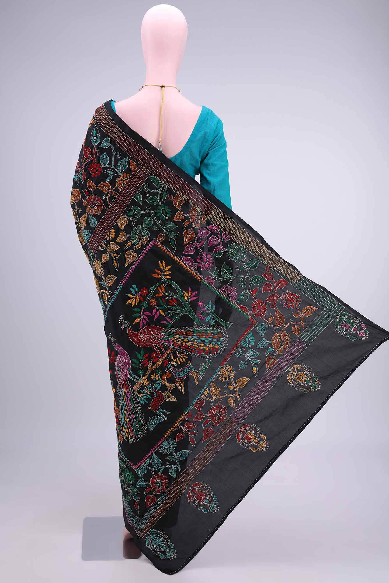 Black Kantha Silk Saree