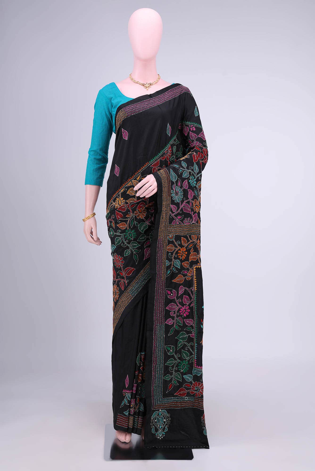 Black Kantha Silk Saree