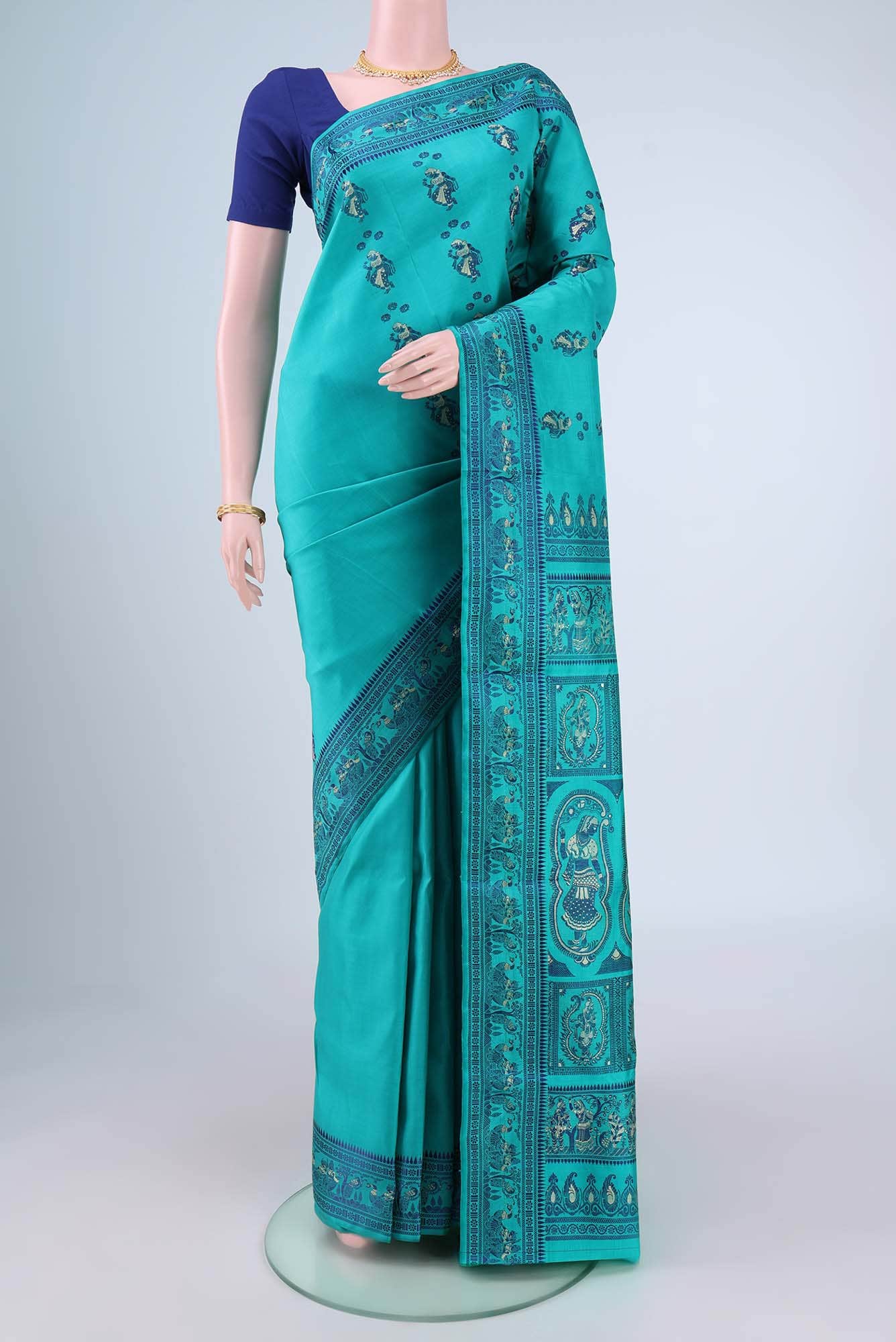 Blue with Green Dual Tone Baluchari Silk Saree