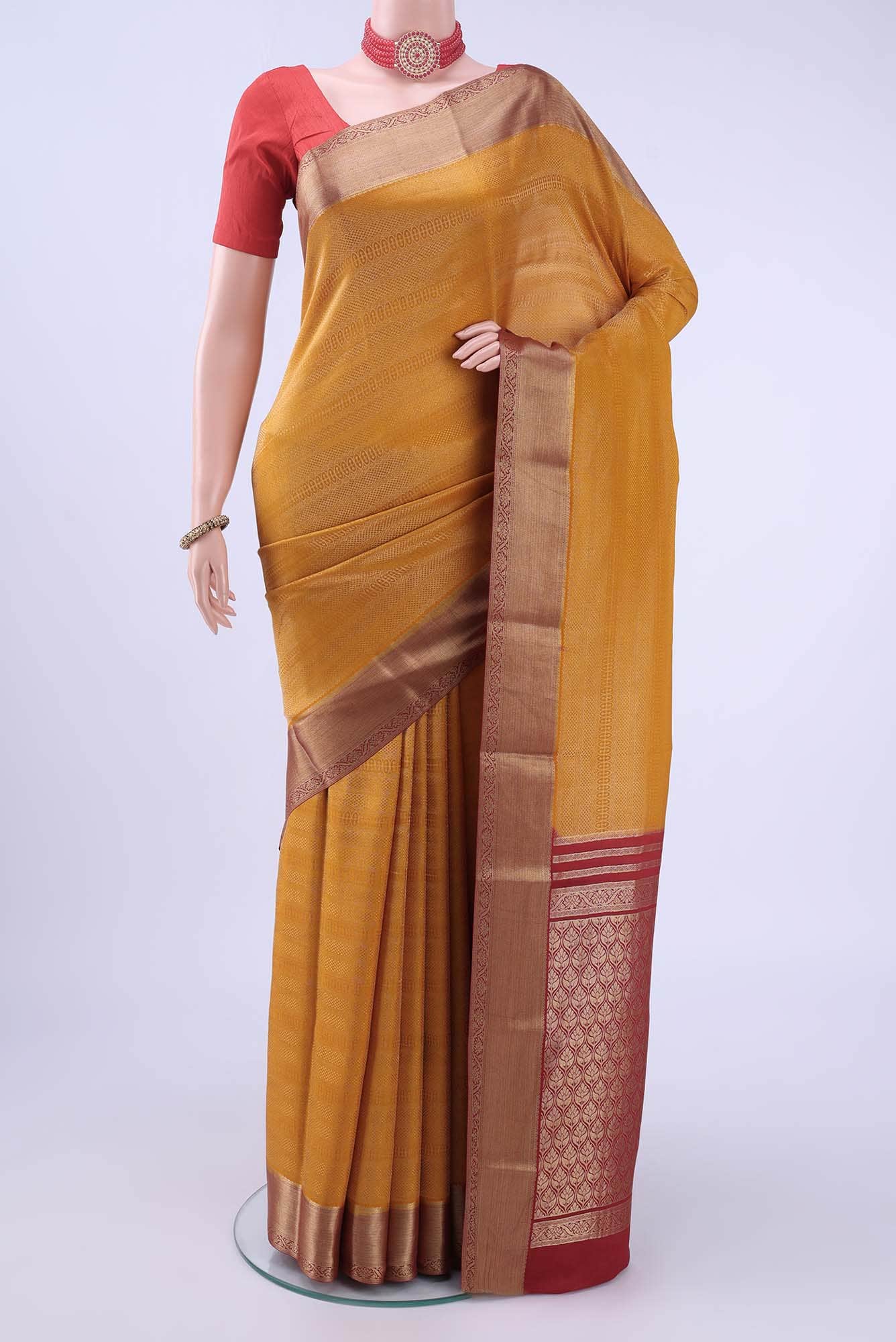 Mustard Mysore Crepe Saree