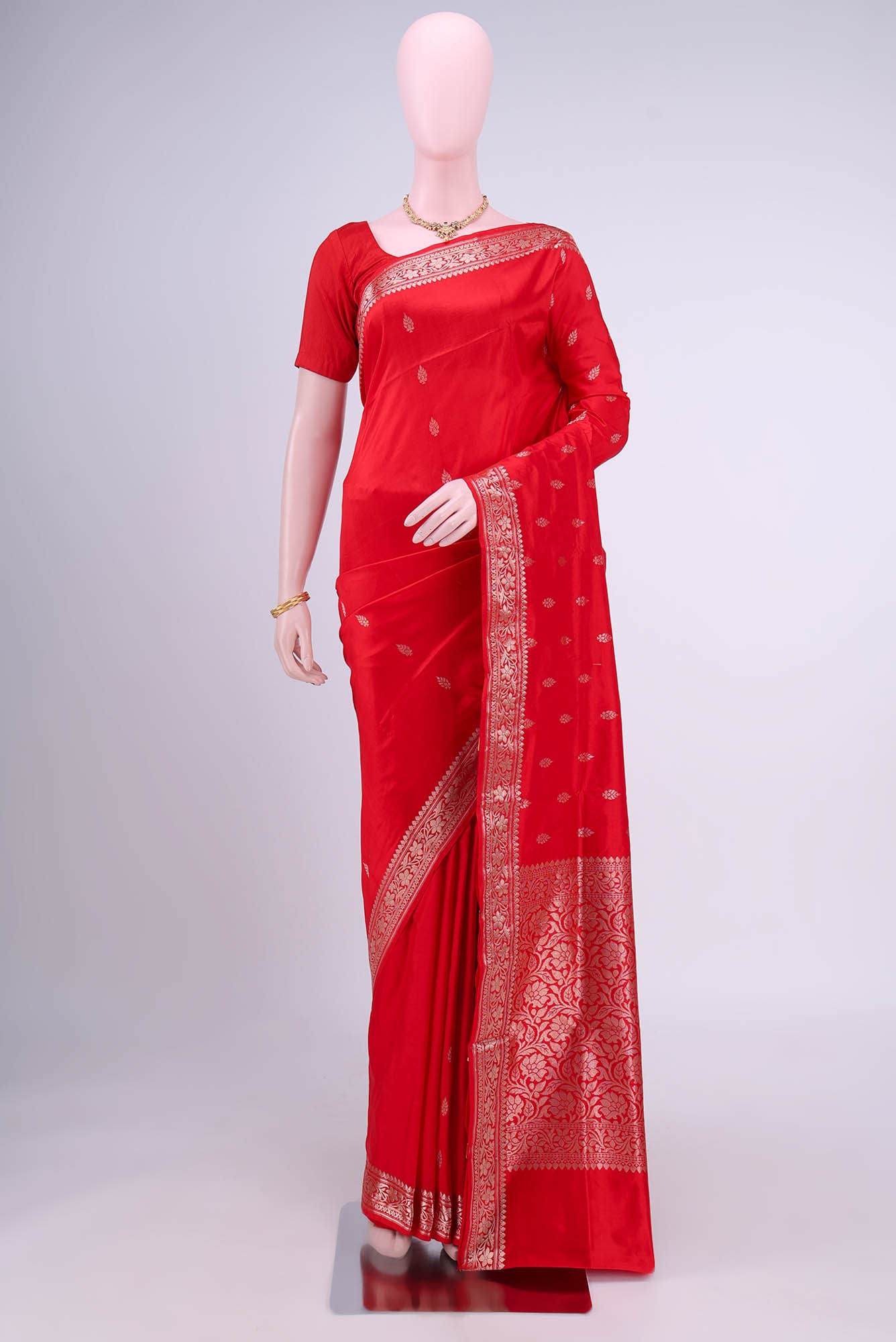Deep Red Banarasi Katan Silk Saree