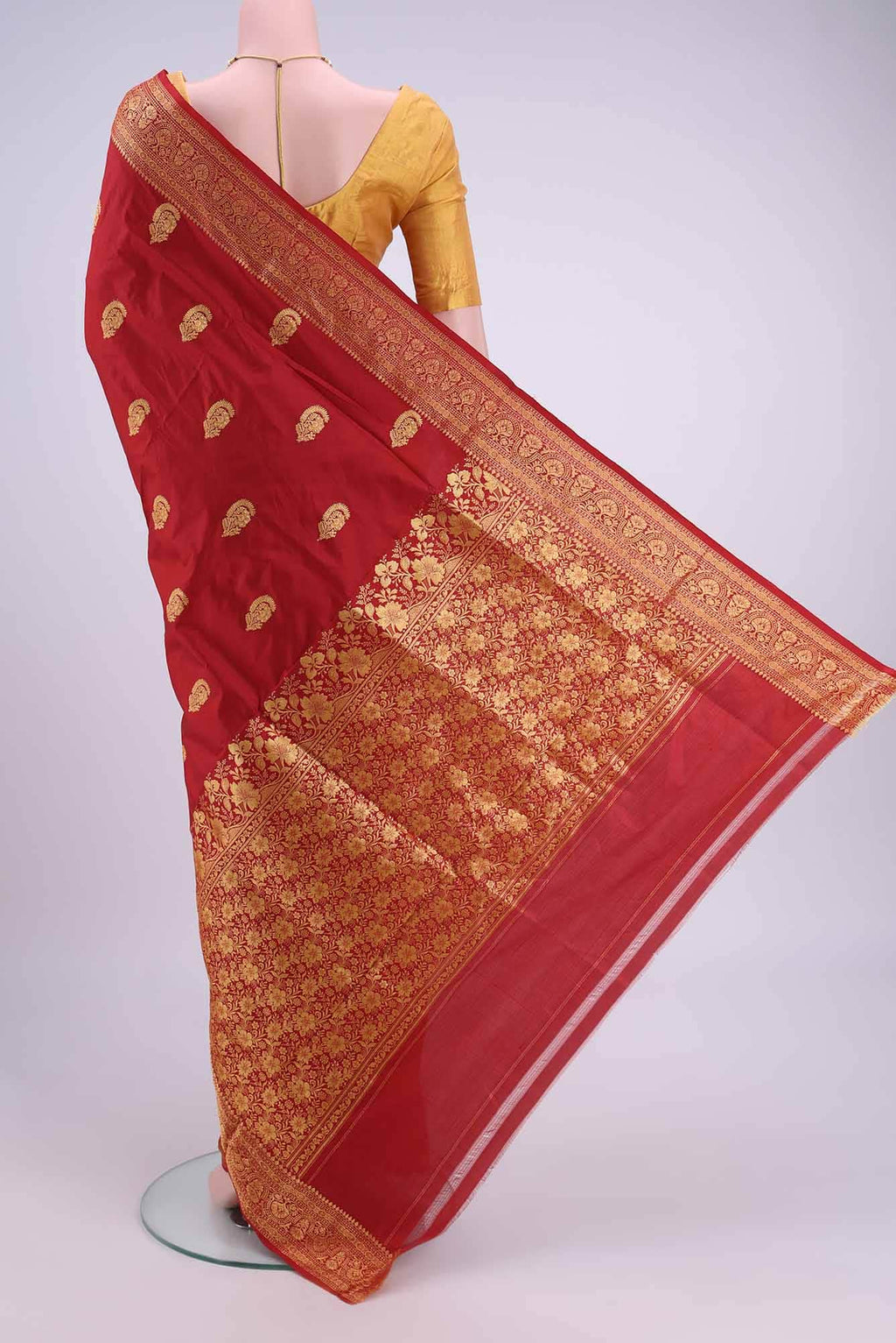 Deep Red Banarasi Katan Silk Saree