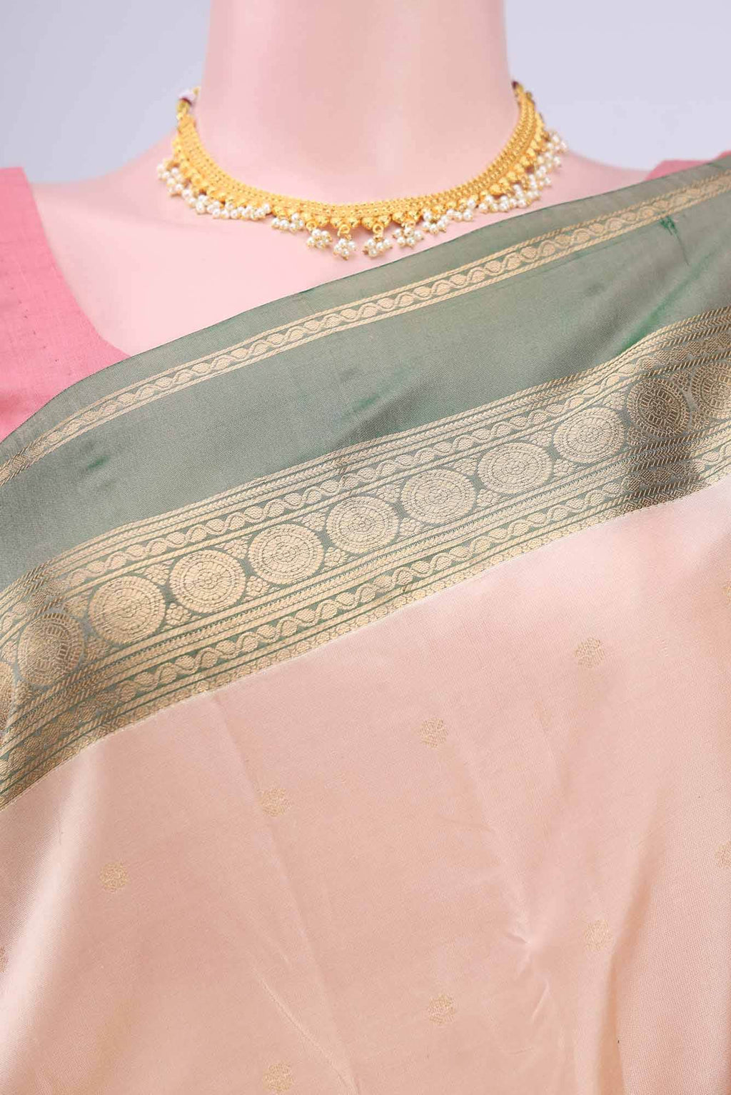 Beige Nangavalli Silk [ Salem ] Saree