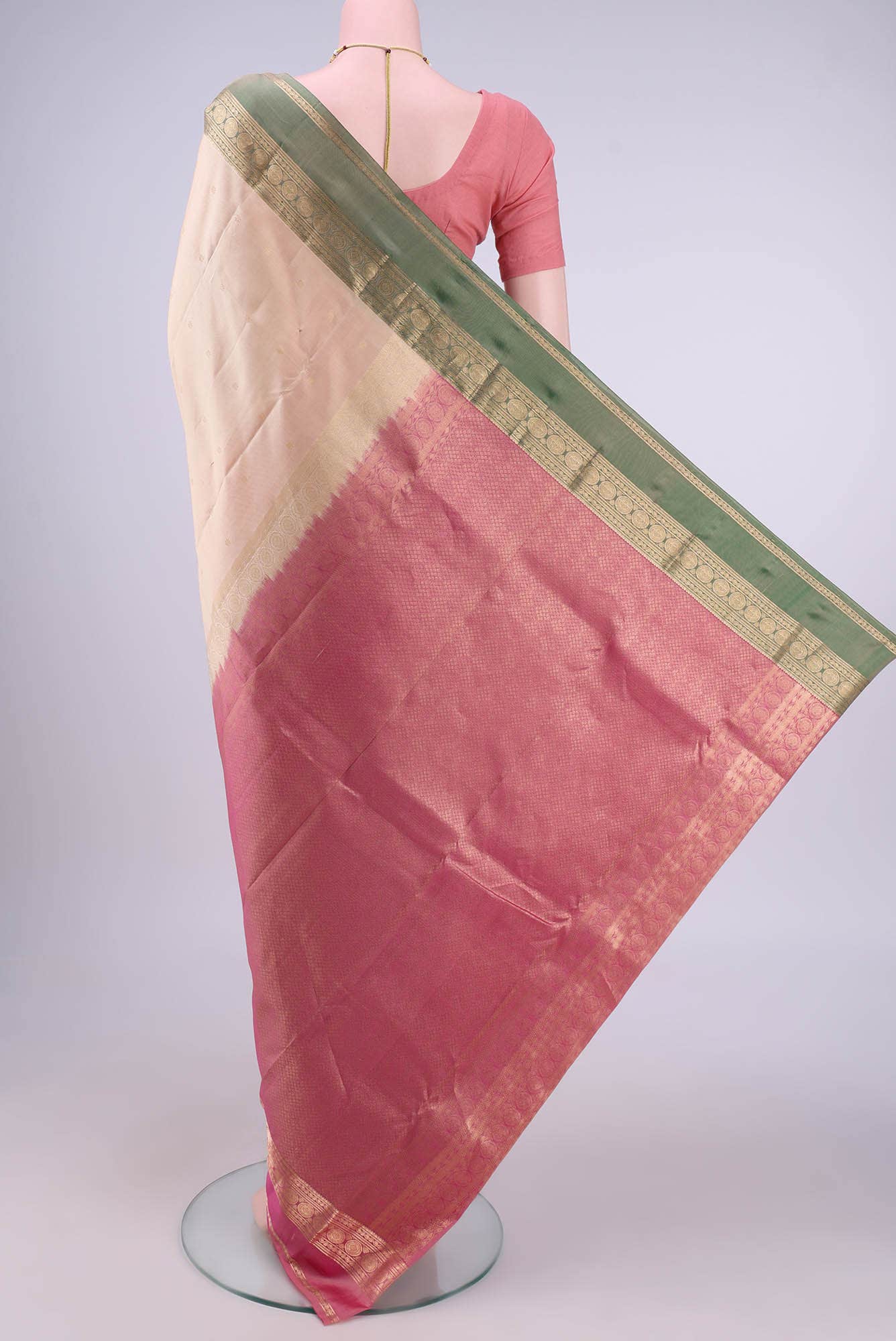 Beige Nangavalli Silk [ Salem ] Saree