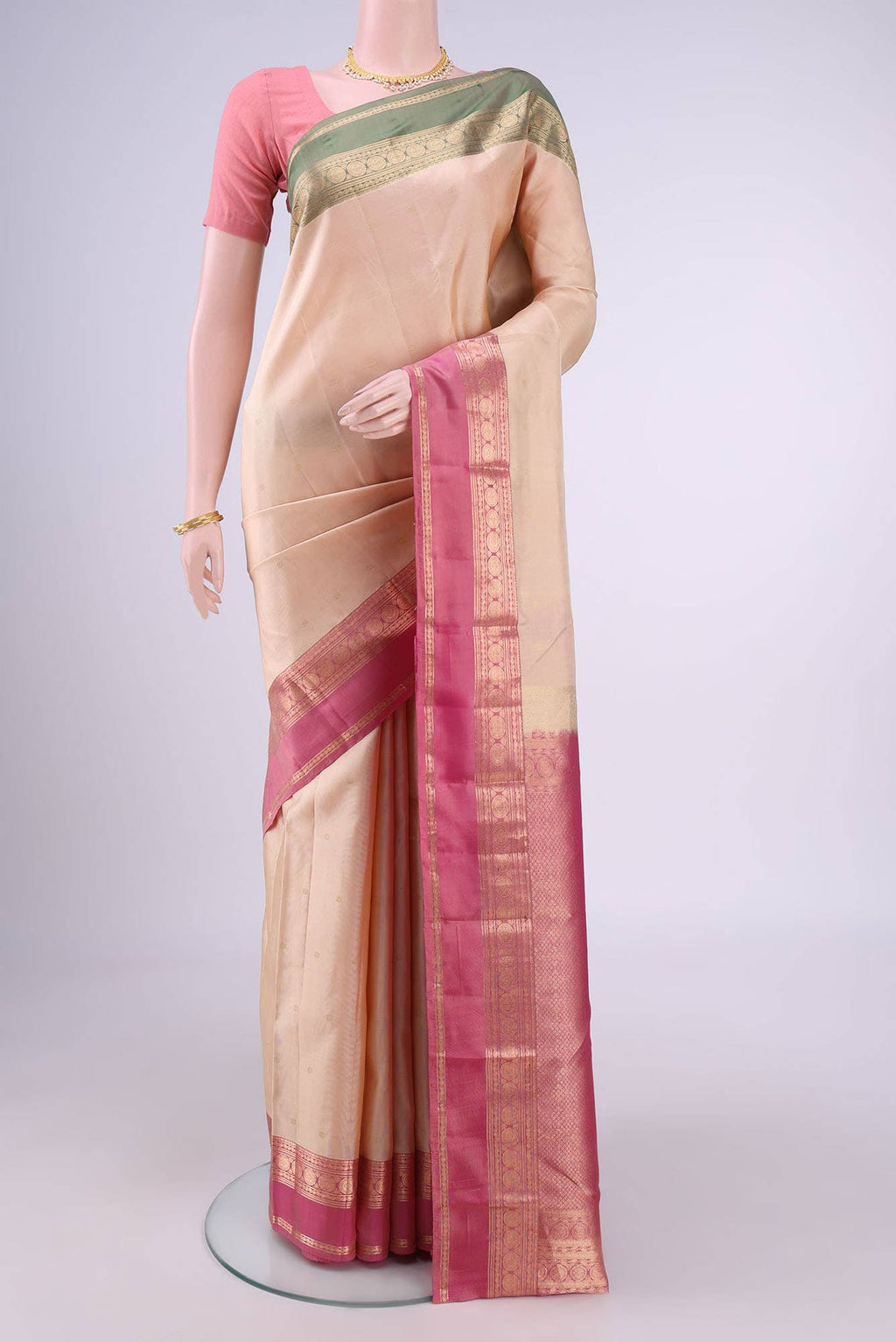 Beige Nangavalli Silk [ Salem ] Saree