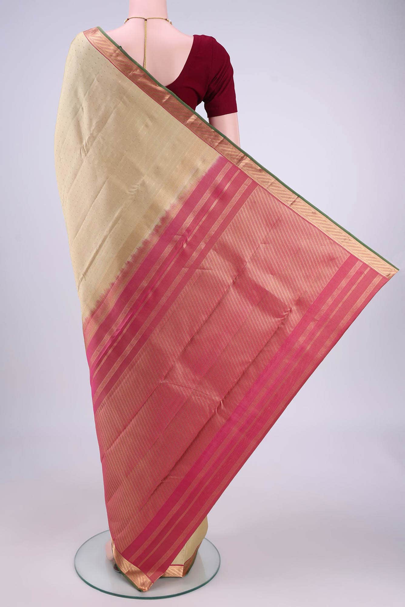 Pearl White Dual Tone Nangavalli Silk [ Salem ] Saree