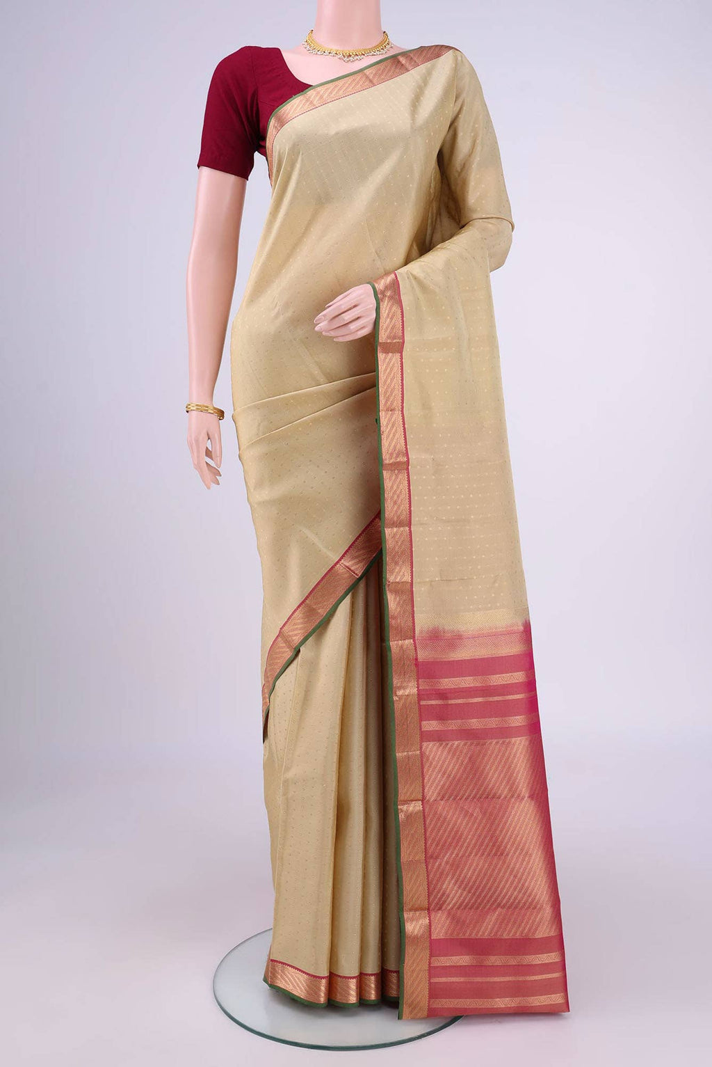 Pearl White Dual Tone Nangavalli Silk [ Salem ] Saree
