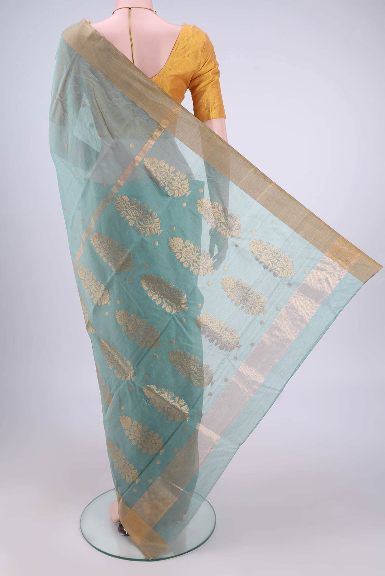 Mint Green Chanderi Silk Saree