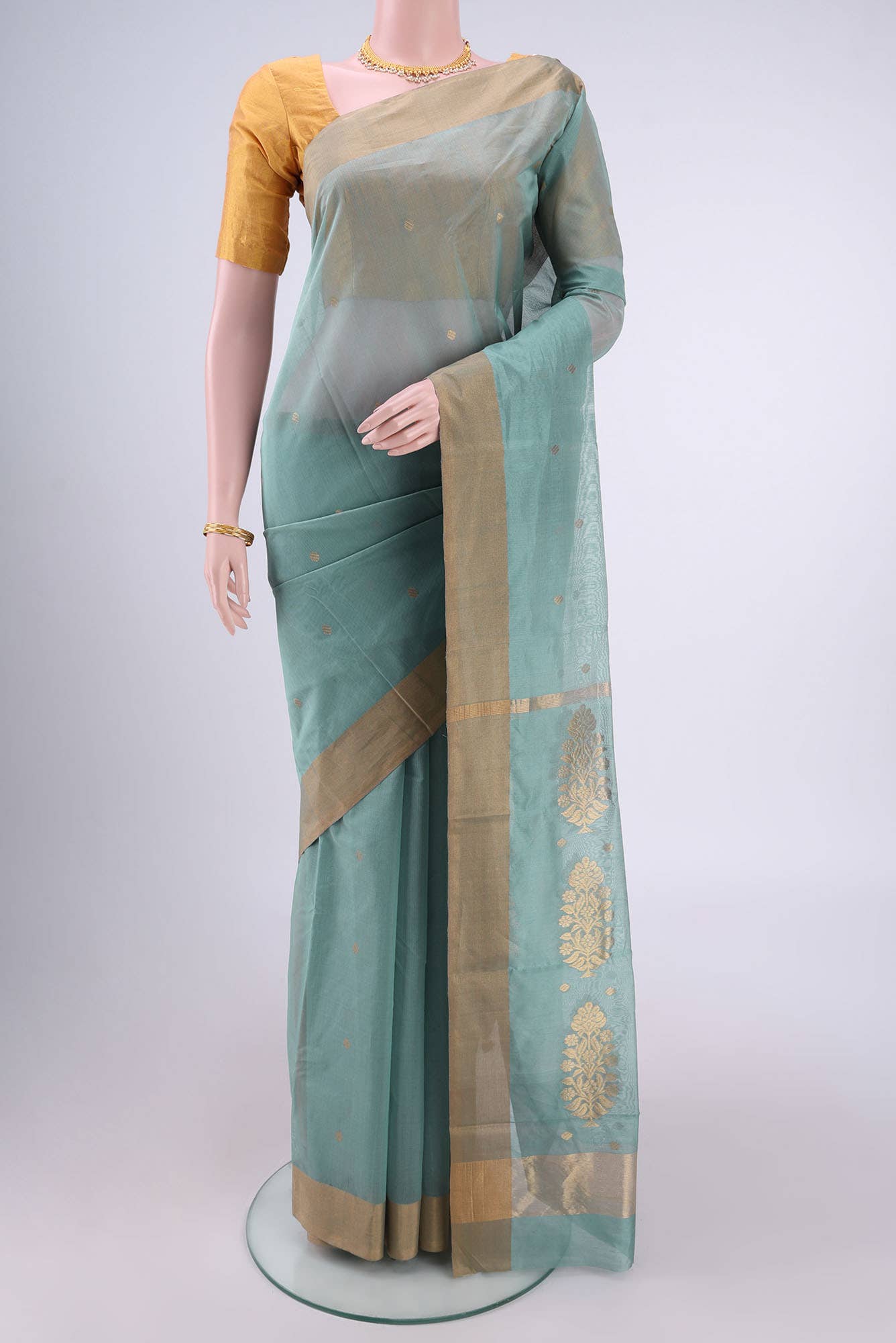 Mint Green Chanderi Silk Saree