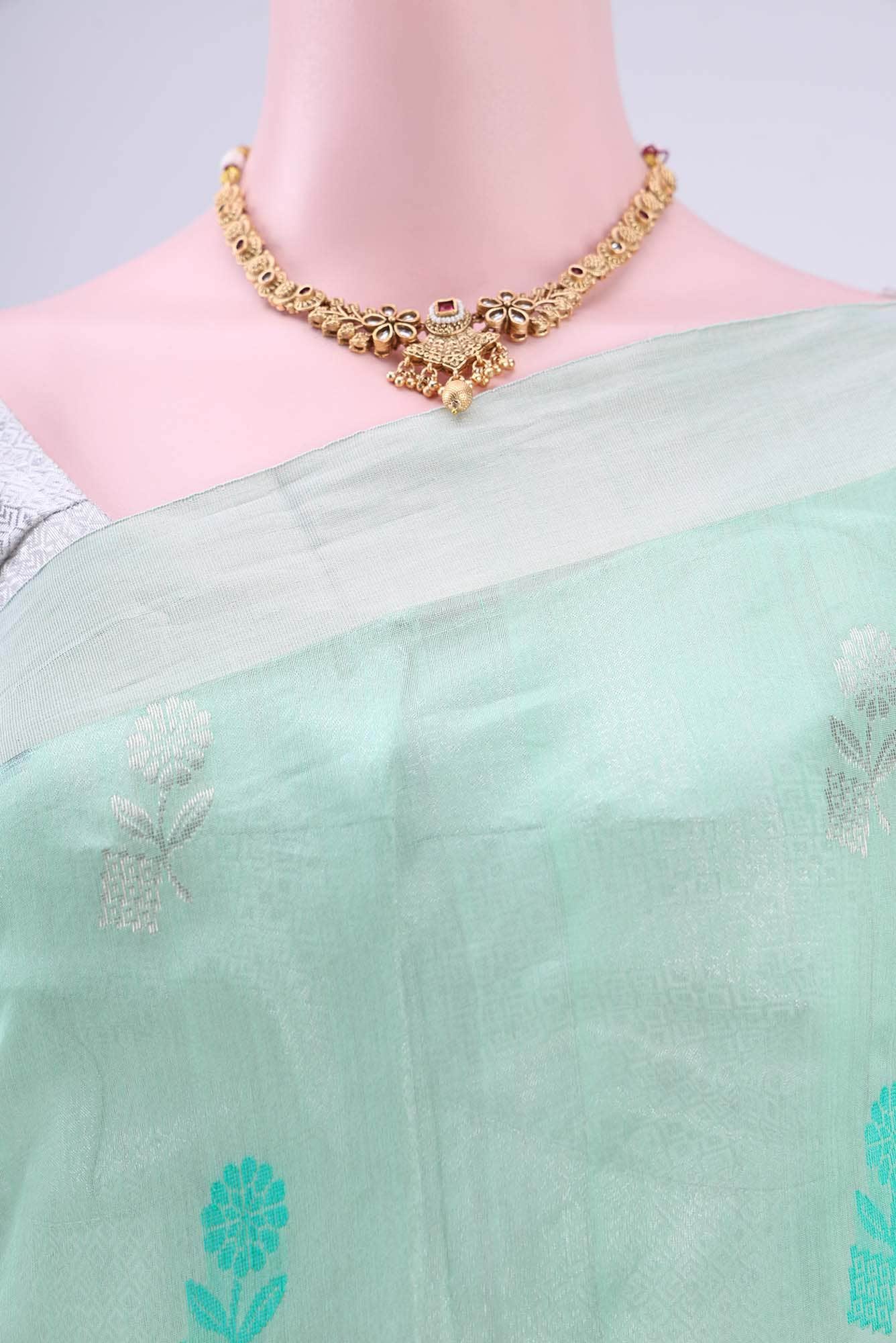 Mint Green Chanderi Silk Saree