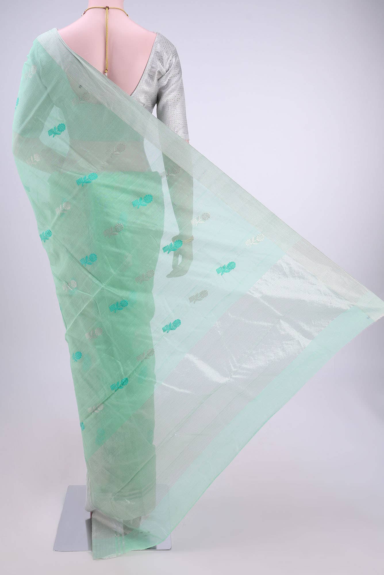 Mint Green Chanderi Silk Saree