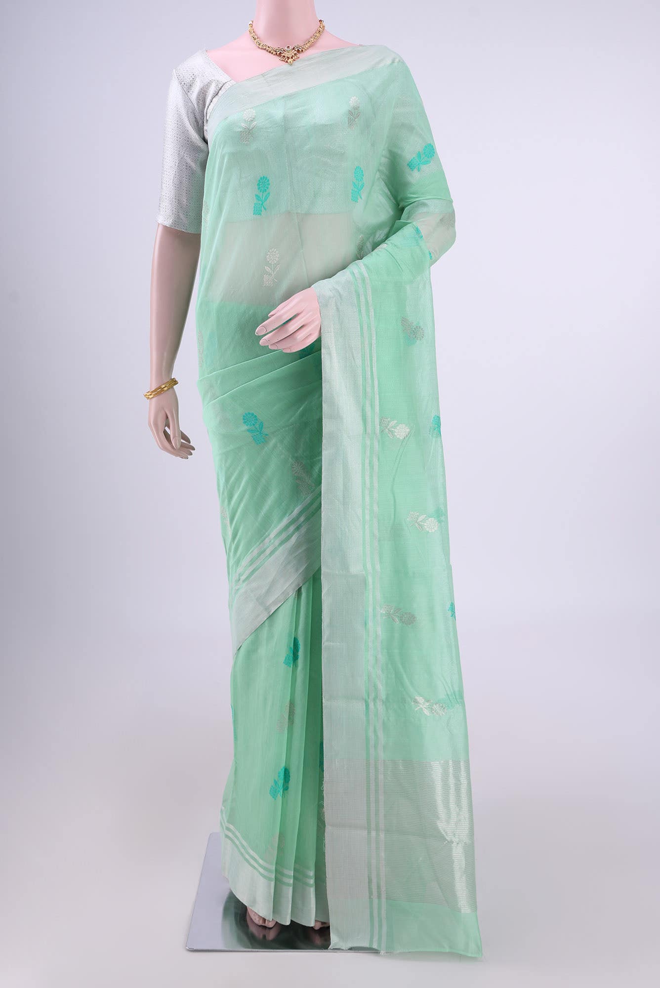 Mint Green Chanderi Silk Saree