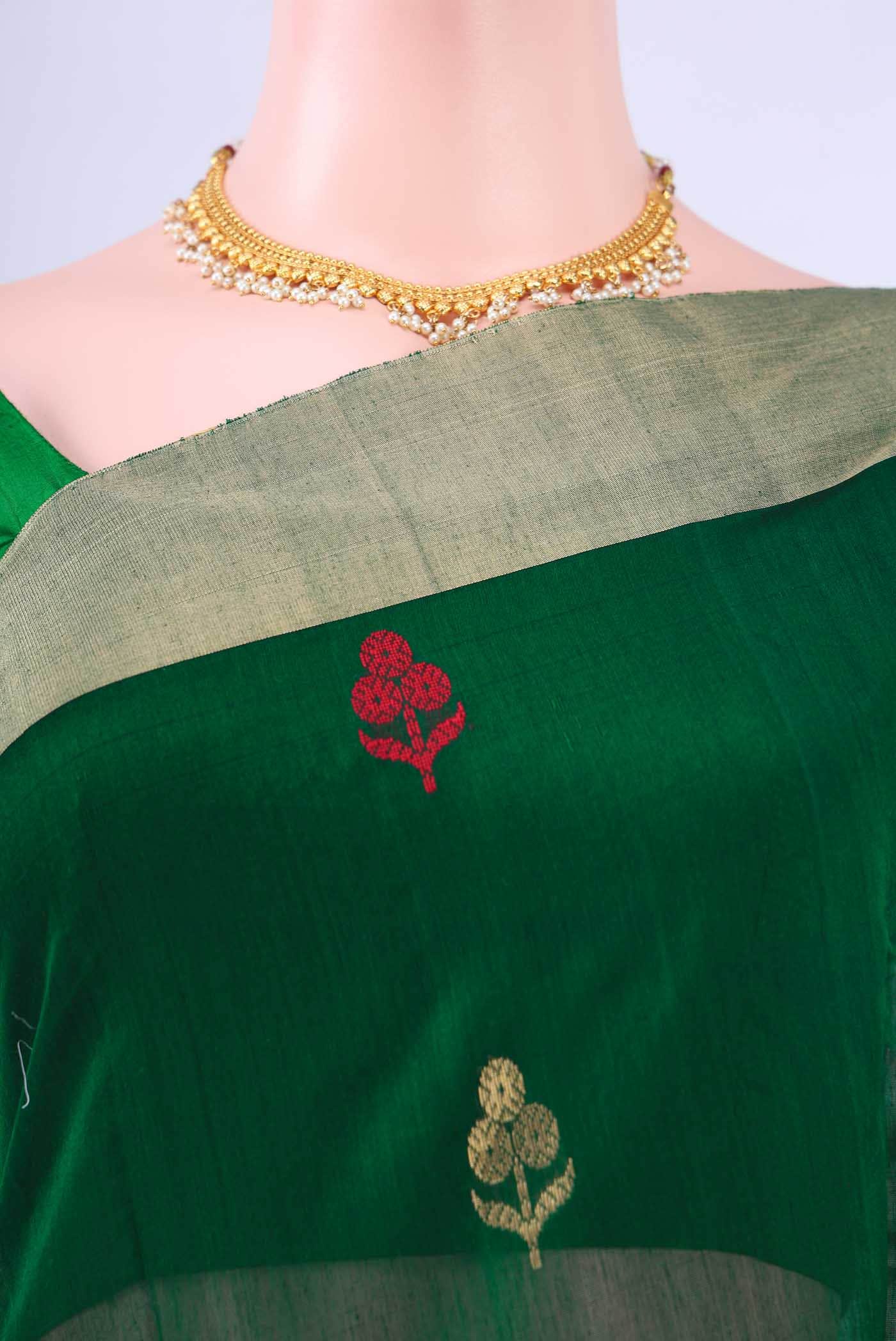 Bottle Green Chanderi Silk Saree
