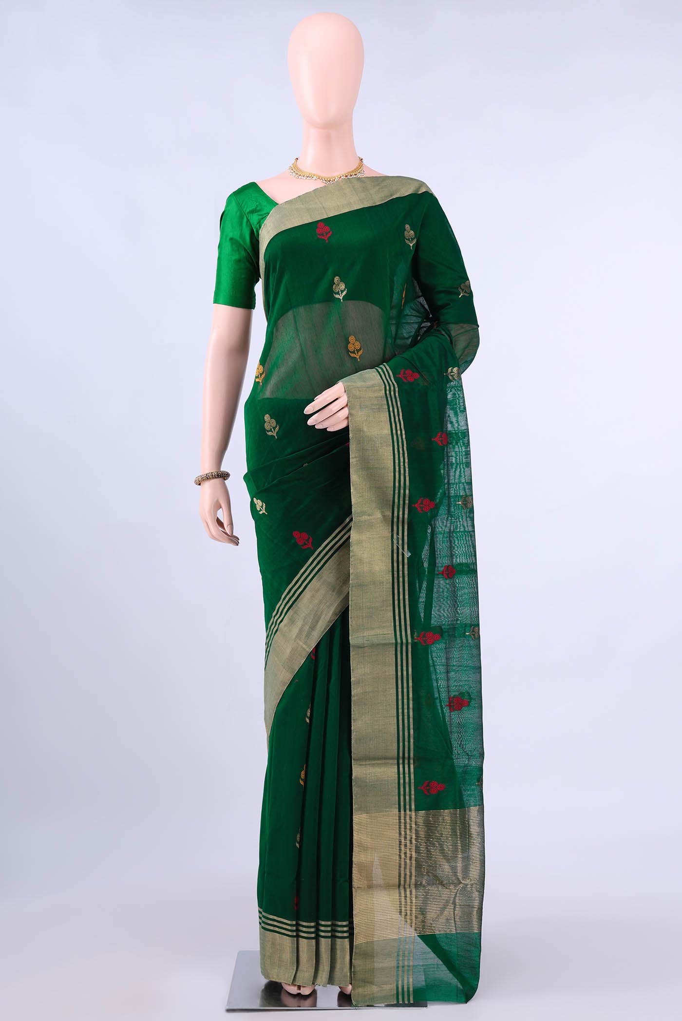Bottle Green Chanderi Silk Saree