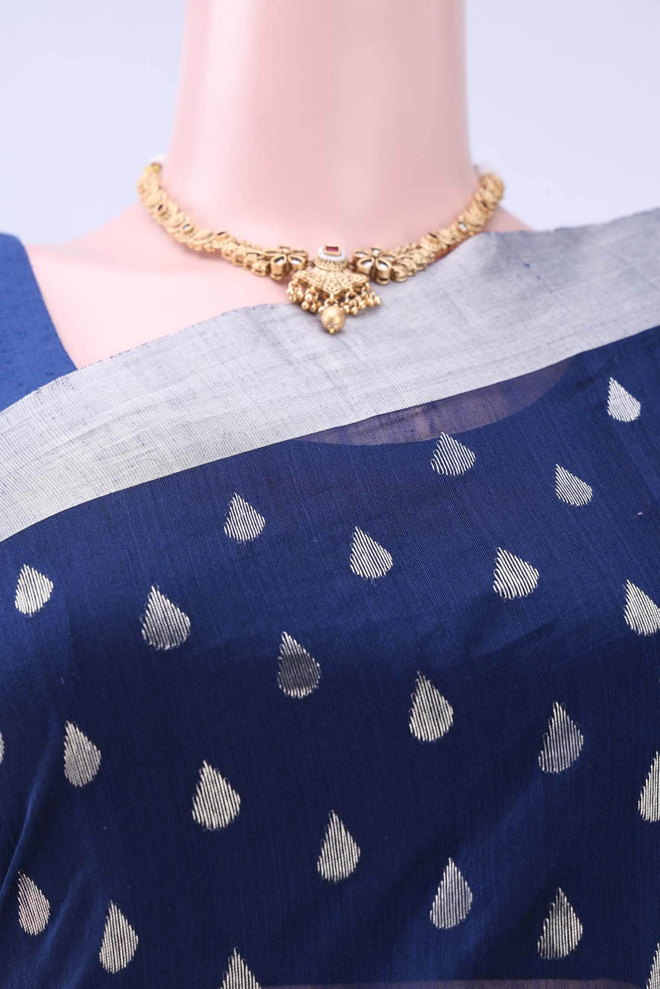 Navy Blue Chanderi Silk Saree