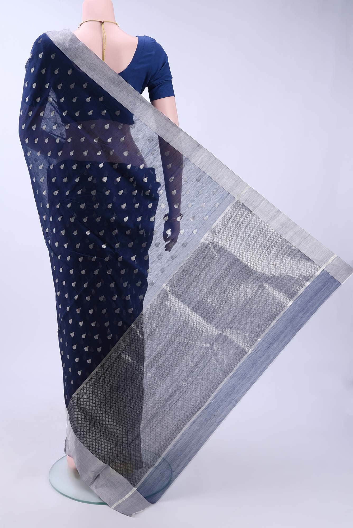 Navy Blue Chanderi Silk Saree