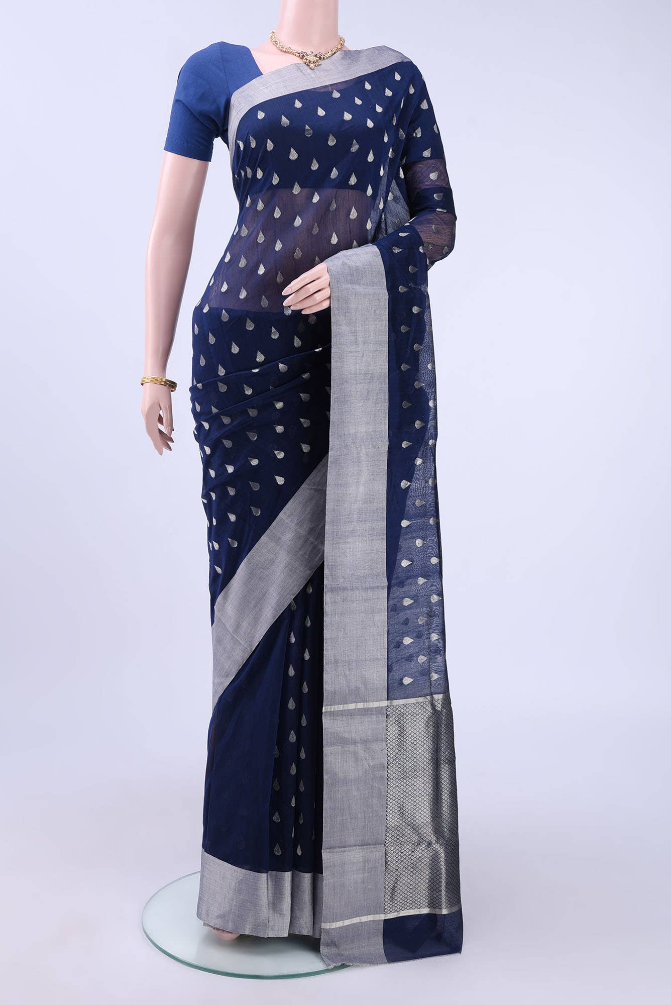 Navy Blue Chanderi Silk Saree