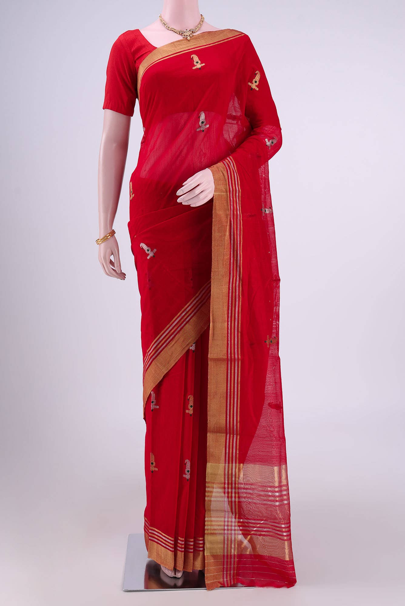 Red Chanderi Silk Saree