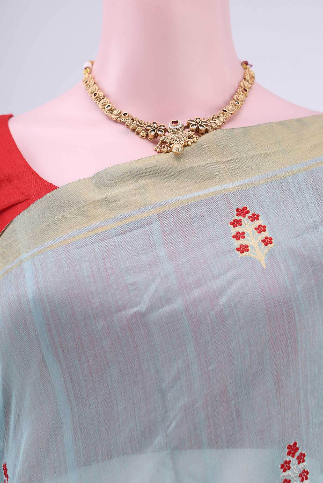 Mint Green Chanderi Silk Saree