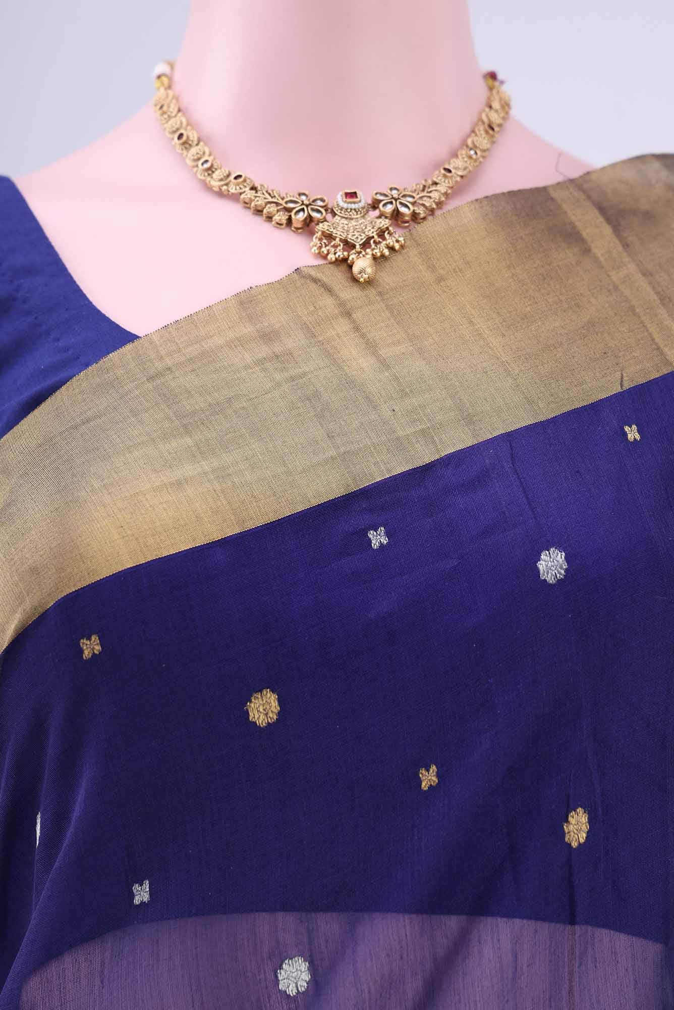 Navy Blue Chanderi Silk Saree