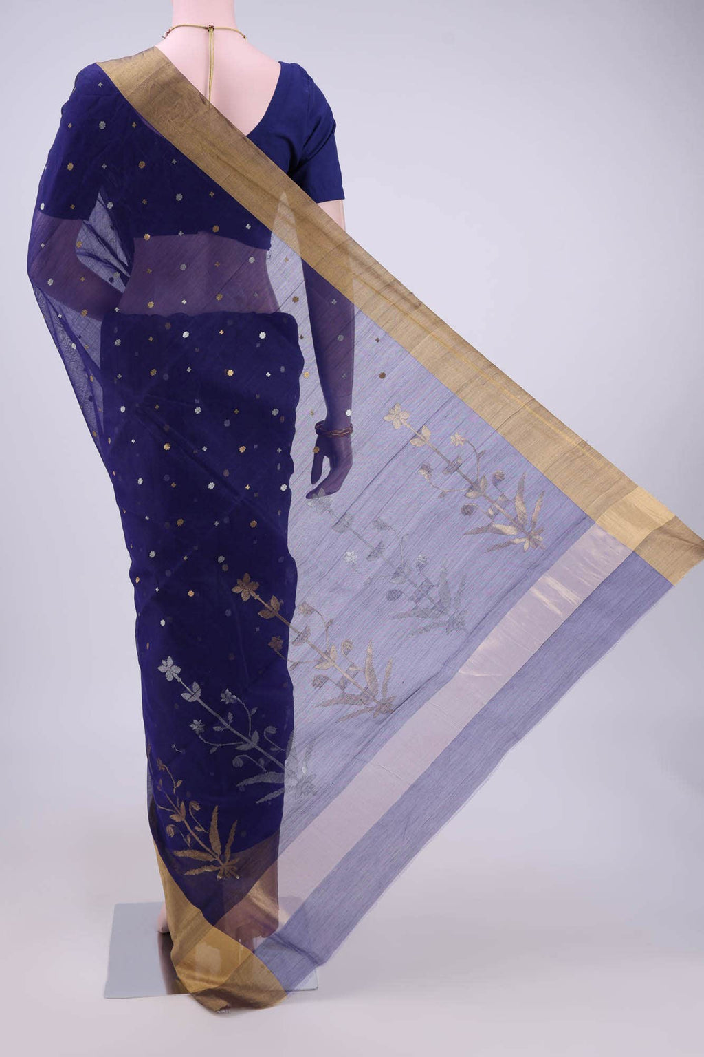Navy Blue Chanderi Silk Saree