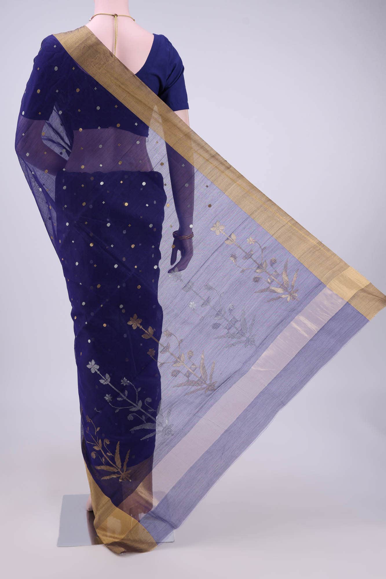 Navy Blue Chanderi Silk Saree