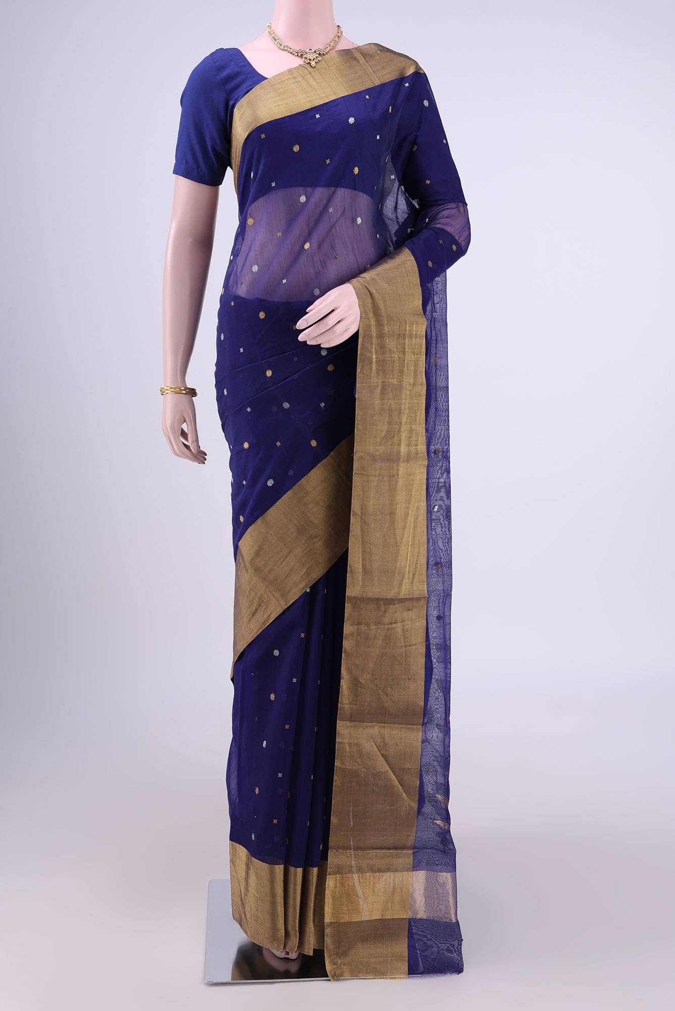 Navy Blue Chanderi Silk Saree