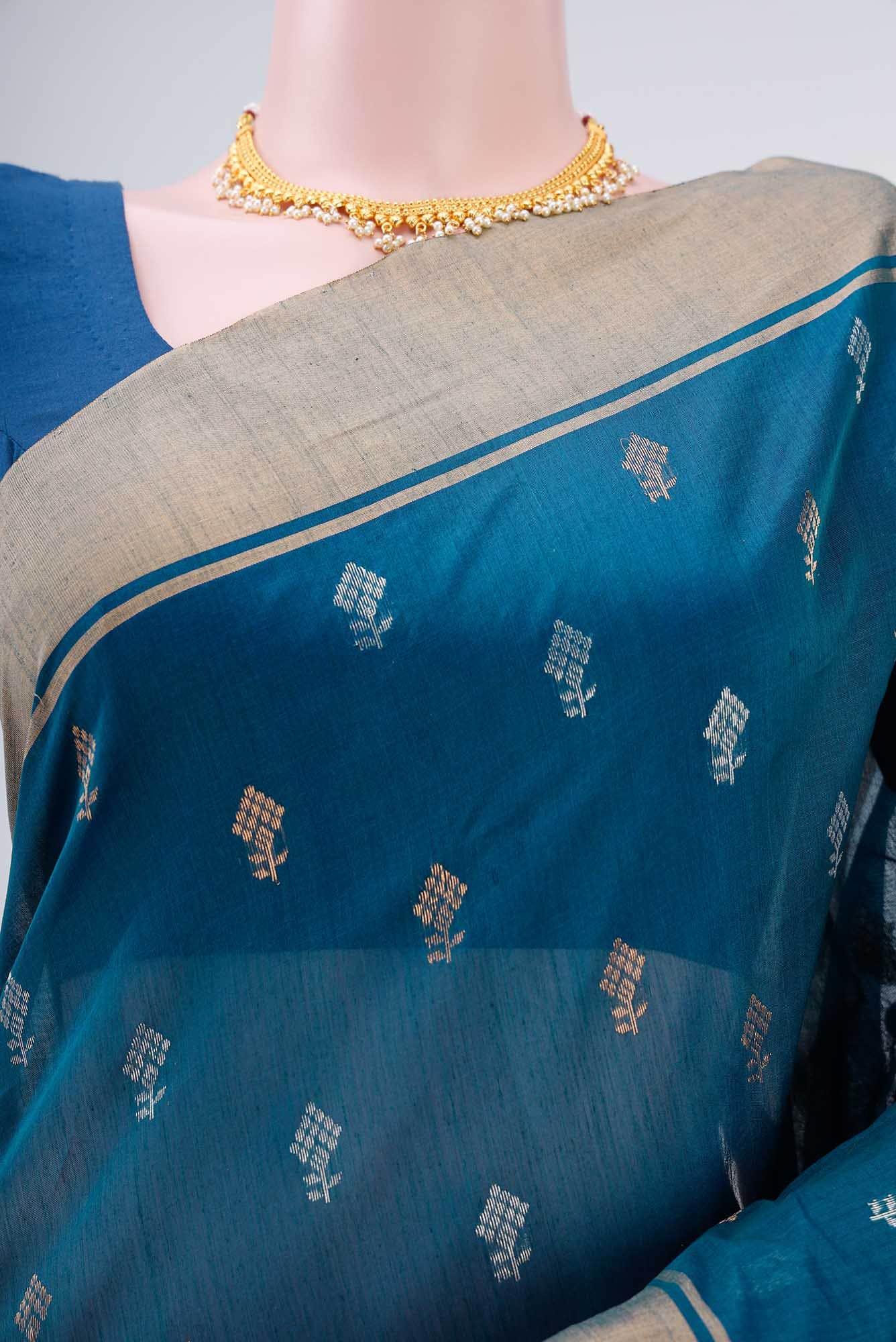 Peacock Blue Chanderi Silk Saree