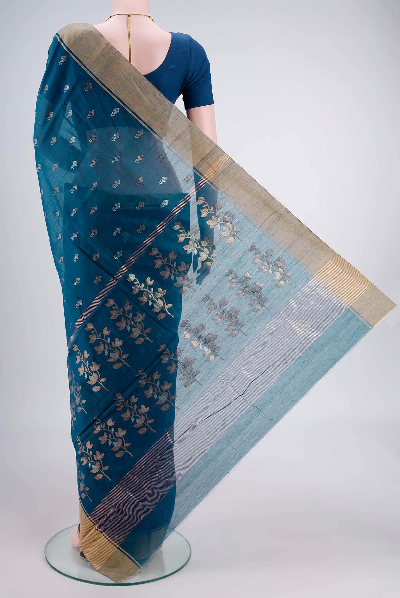 Peacock Blue Chanderi Silk Saree