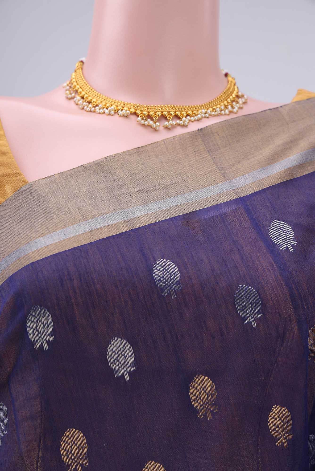 Navy Blue Chanderi Silk Saree
