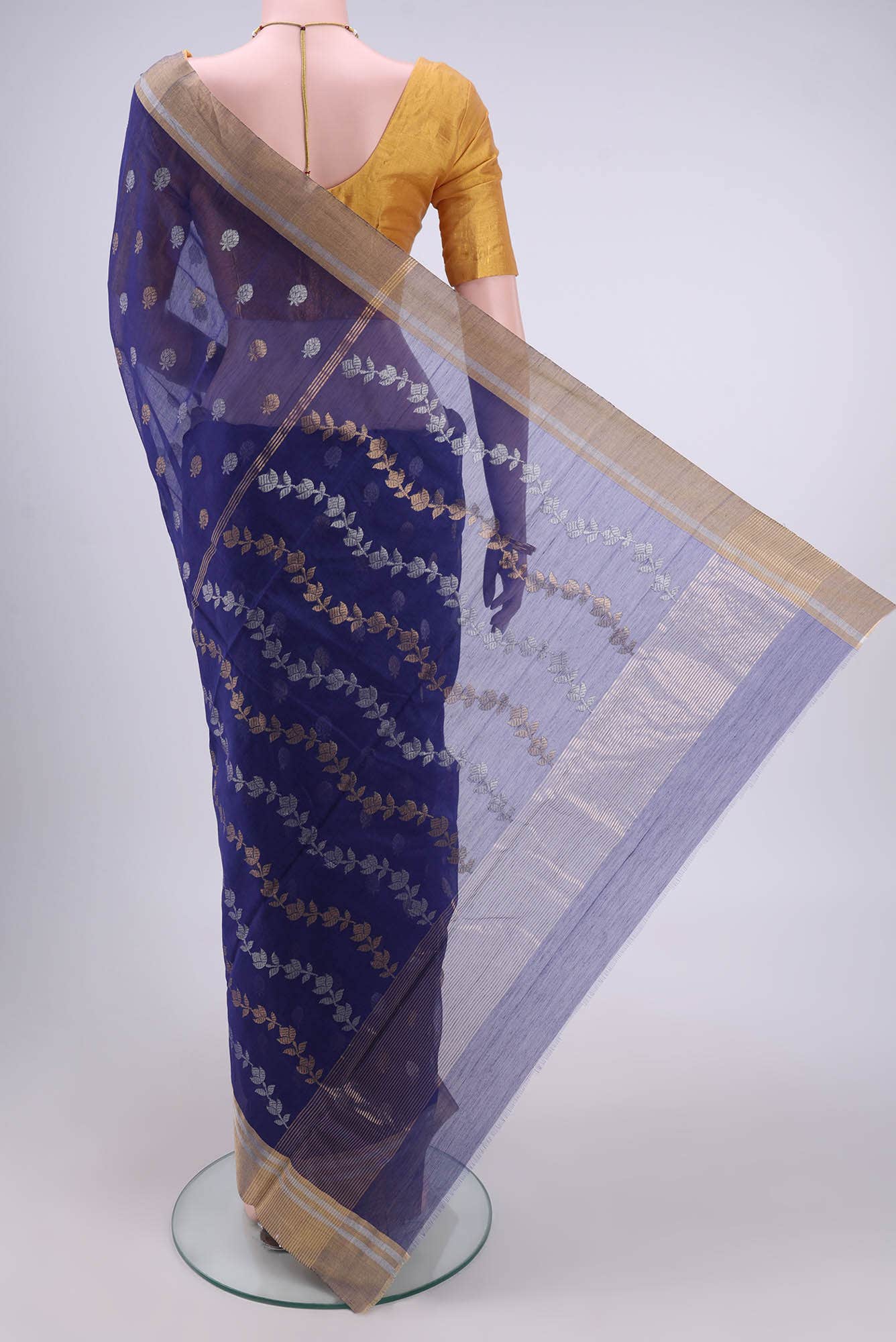 Navy Blue Chanderi Silk Saree
