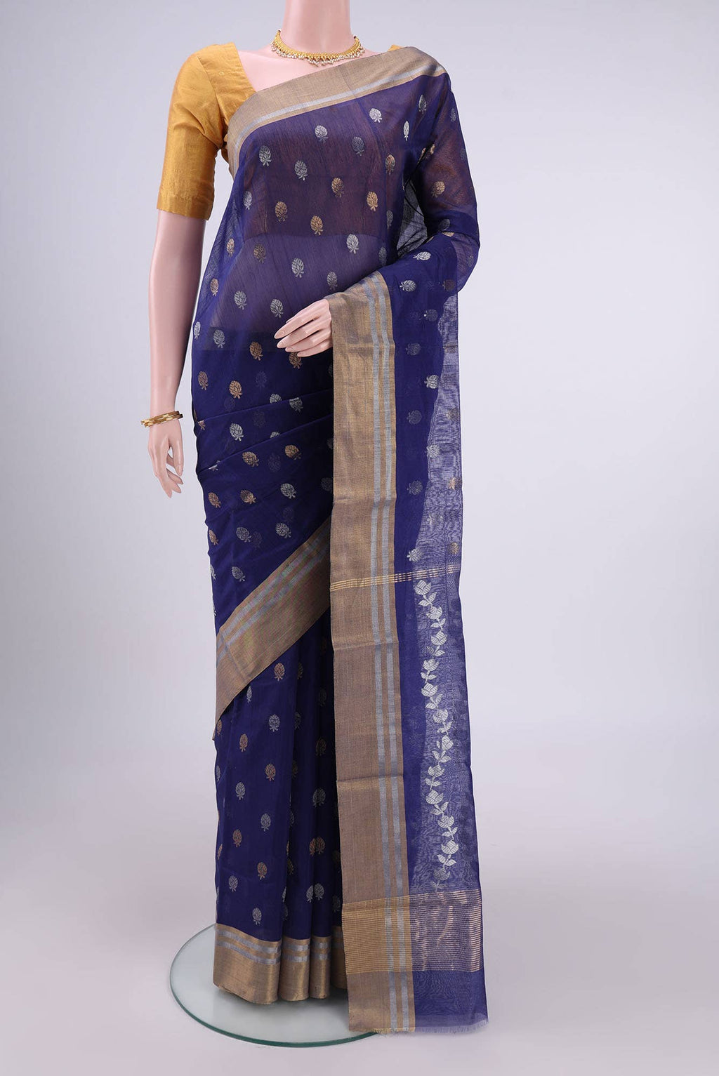 Navy Blue Chanderi Silk Saree