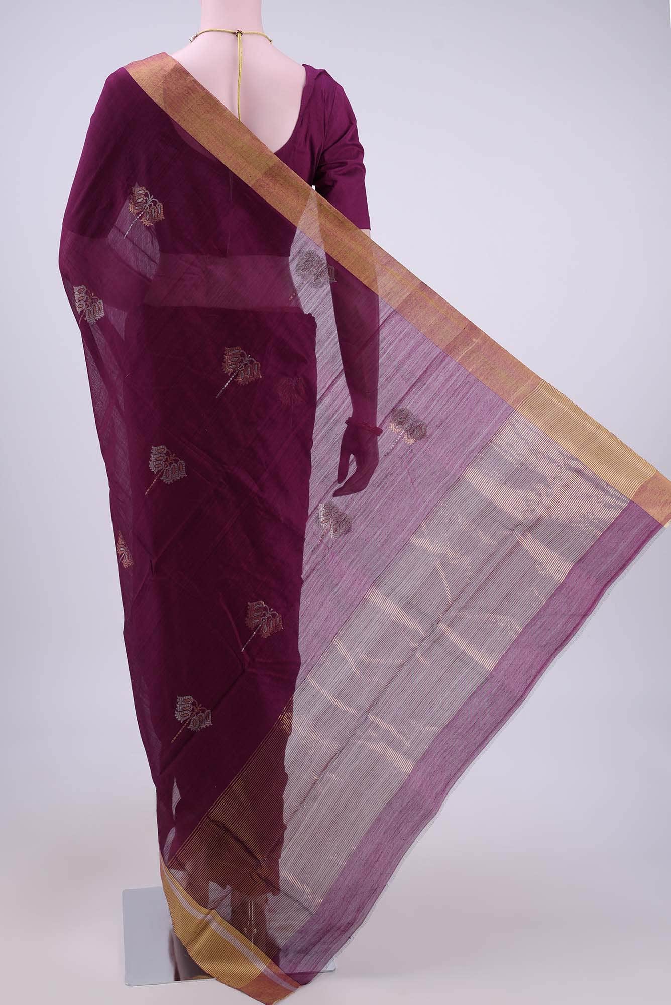 Burgundy Chanderi Silk Saree