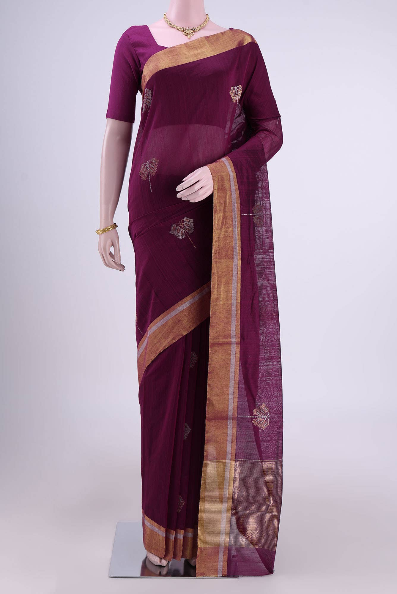 Burgundy Chanderi Silk Saree