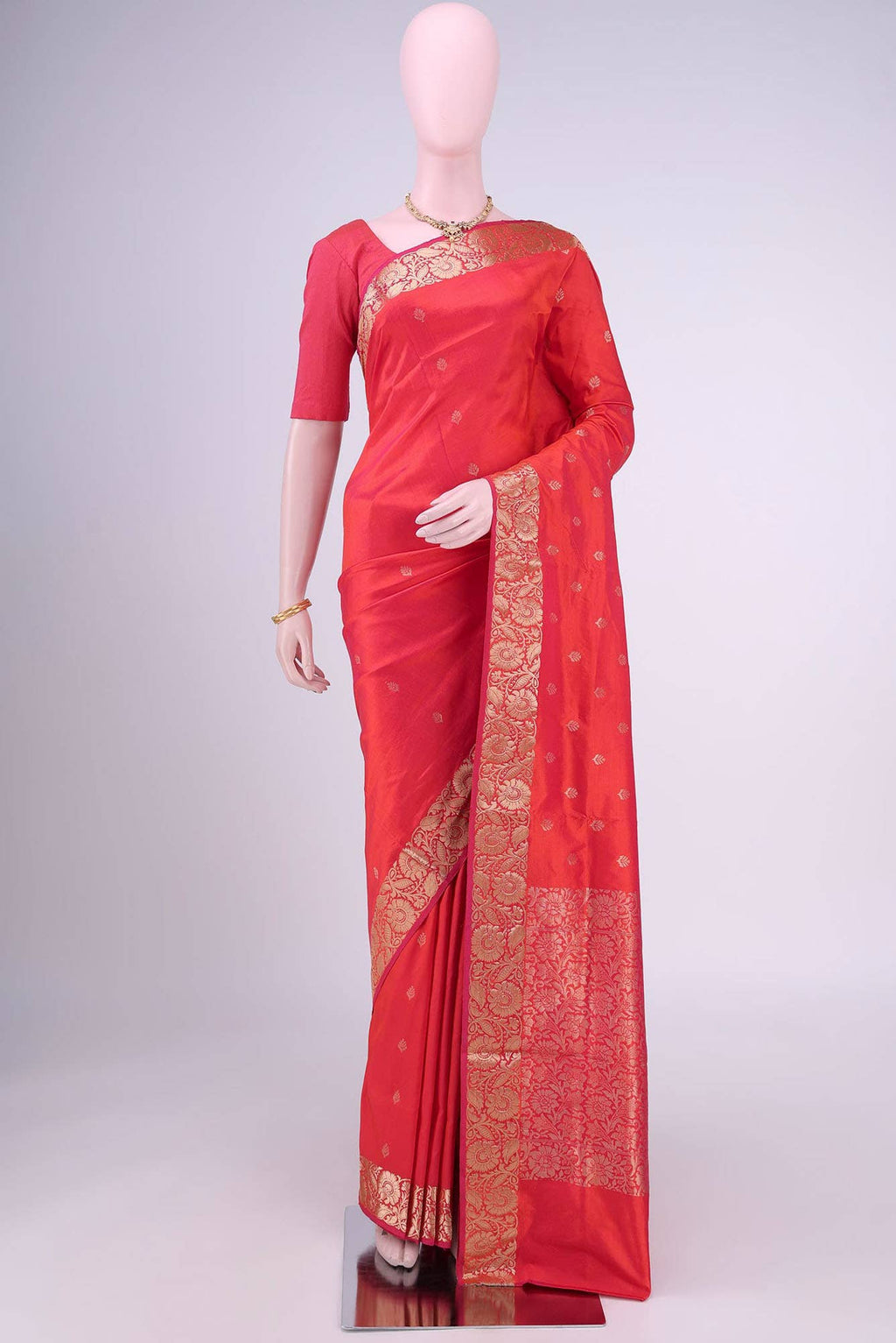 Brick Orange Dual Tone Banarasi Katan Silk Saree