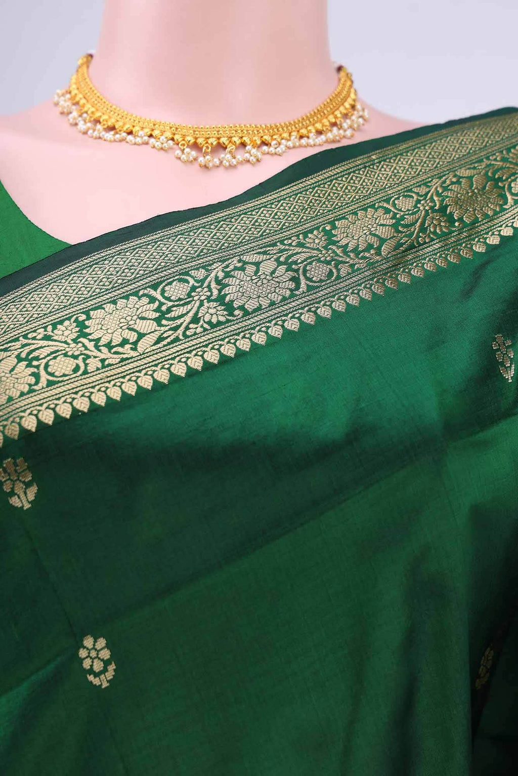 Bottle Green Banarasi Katan Silk Saree