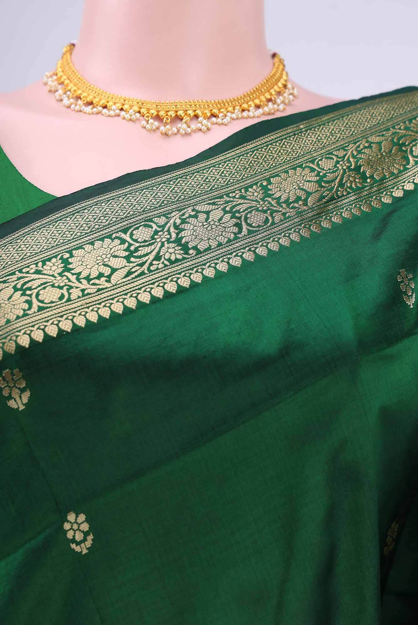 Bottle Green Banarasi Katan Silk Saree