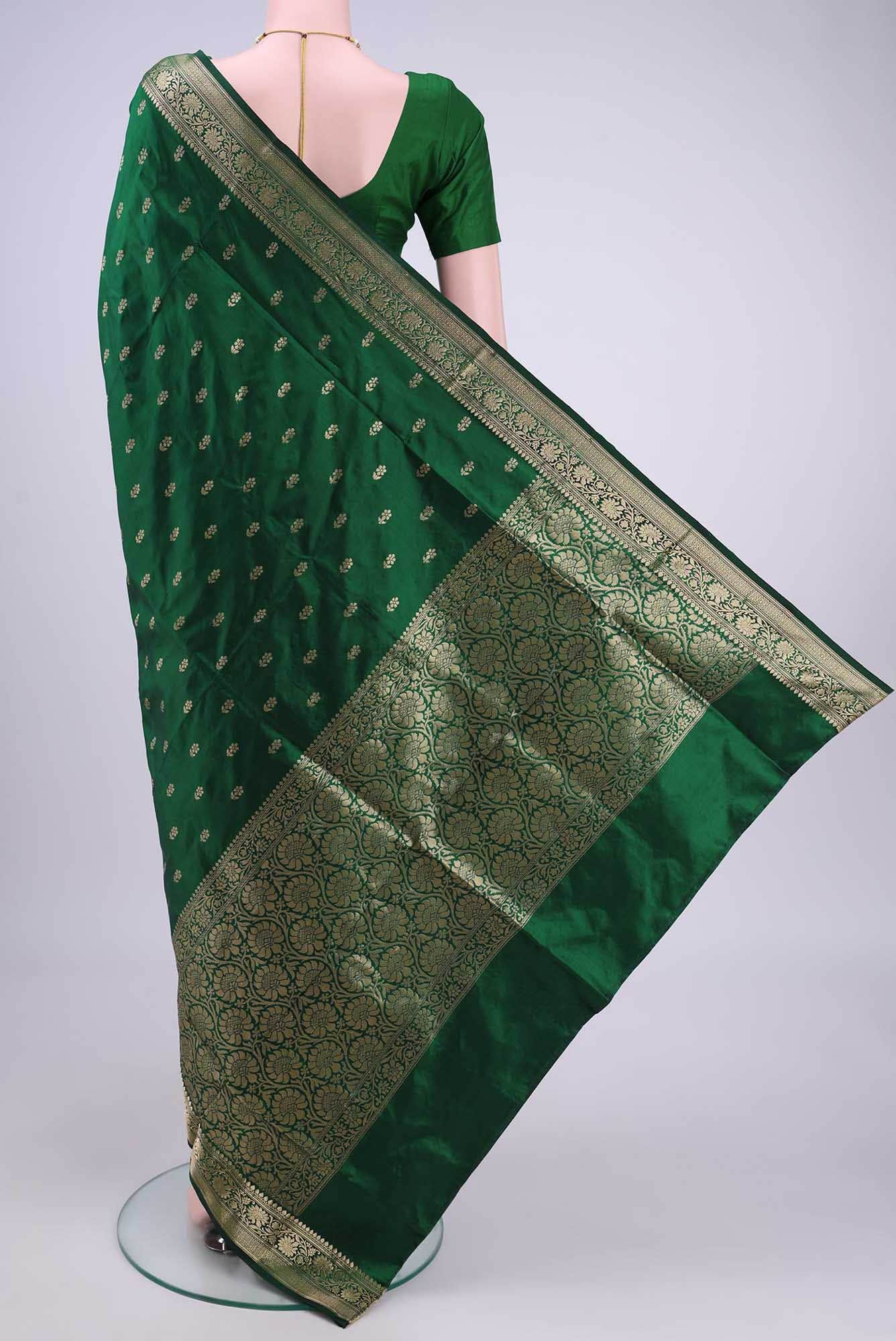 Bottle Green Banarasi Katan Silk Saree