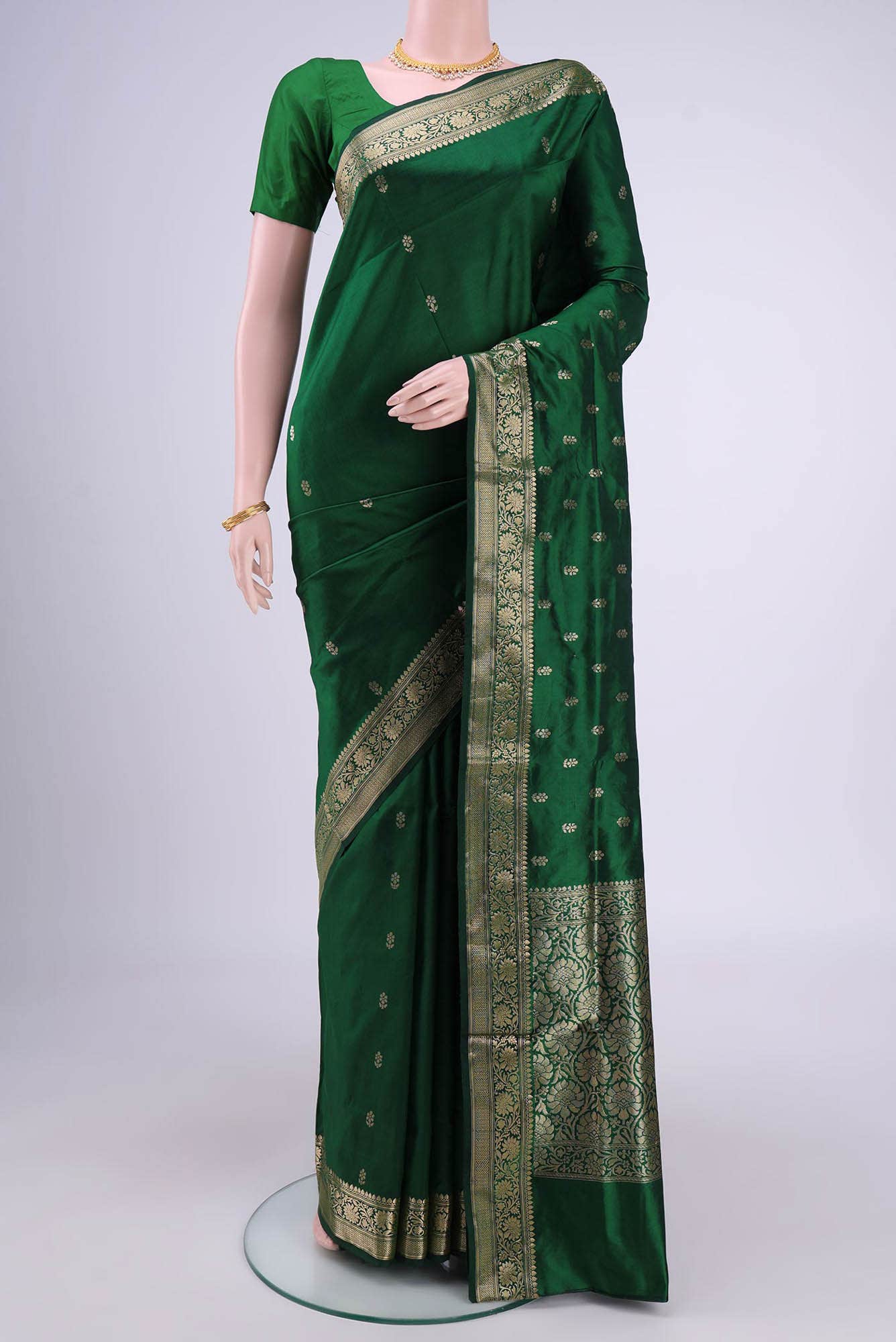 Bottle Green Banarasi Katan Silk Saree