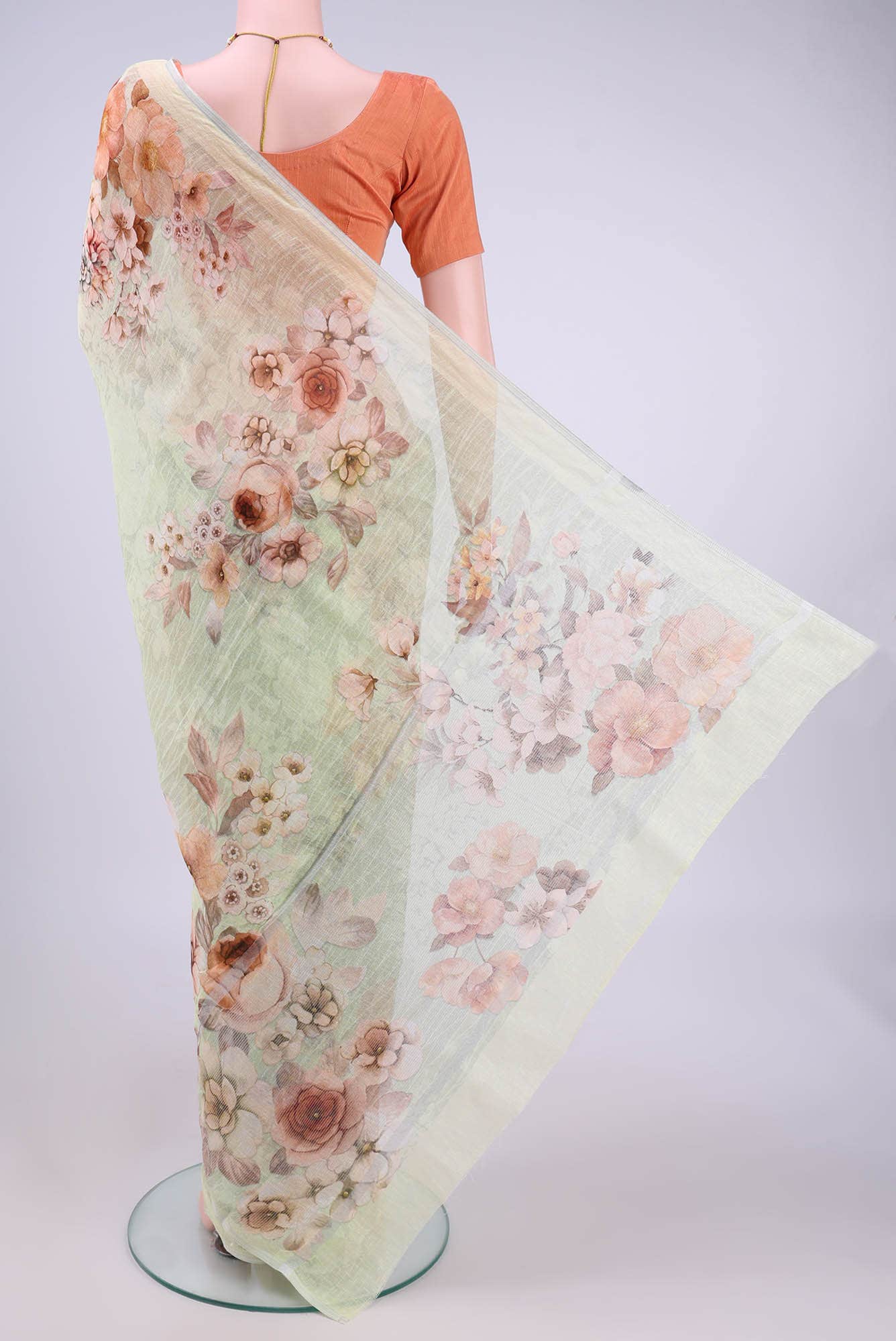 Mint Green Linen Cotton Saree